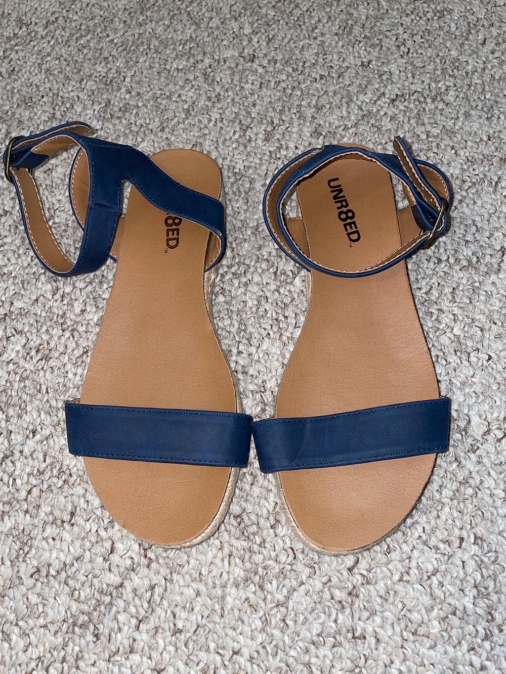 UNR8ED Navy Flat Ankle-Strap Sandals